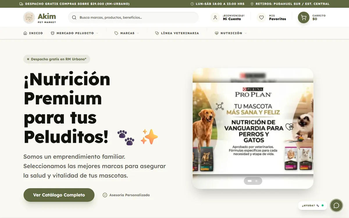 Portada de Akim Pet Market: tienda online de nutrición premium para mascotas