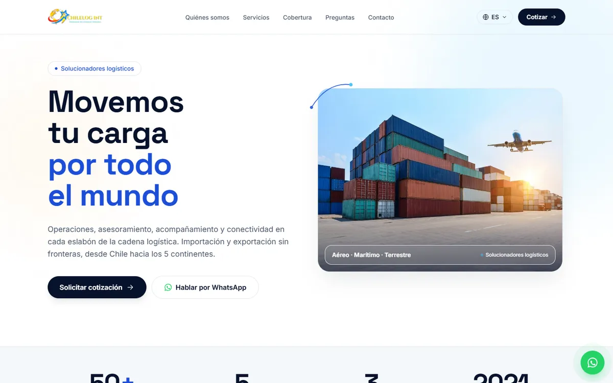 Portada de ChileLog: freight forwarder y logística internacional