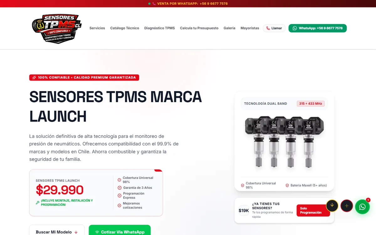 Portada de Sensores TPMS Chile: plataforma de sensores de presión de neumáticos