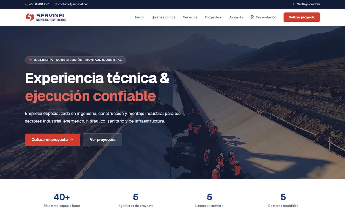Portada de Servinel: ingeniería, construcción y montaje industrial